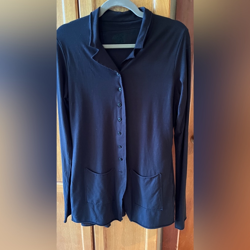 Rundholz studio black cupra cotton button down top long sleeve